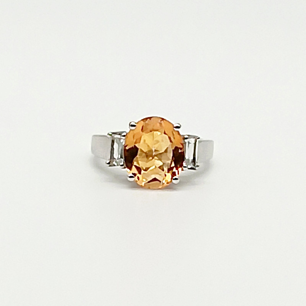 925 Sterling Silver Padparadscha Quartz & White Topaz Ring Size 7